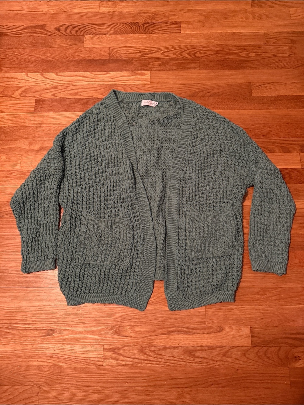Petal & Pup Sage Green Open-Front Chunky Knit Cardigan